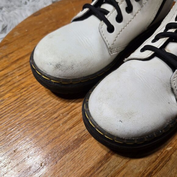 Dr Doc Martens Youth Size 13 White Leather Lace Up Side Zip Combat Boots - Picture 3 of 13